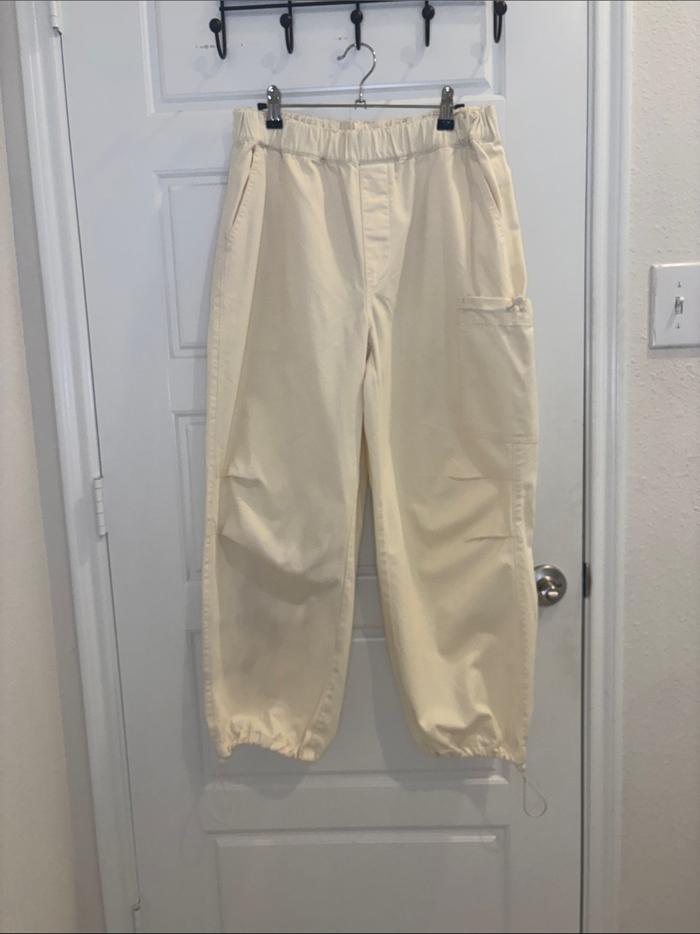 Madewell Cream Cargo Parachute Pants Pull On Drawstring Utility Sz M